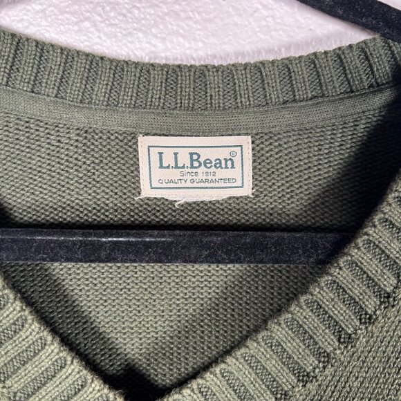 L.L. Bean Green Pullover V-Neck Long Sleeve Knit Preppy Outdoors Cotton Sweater - Picture 6 of 9